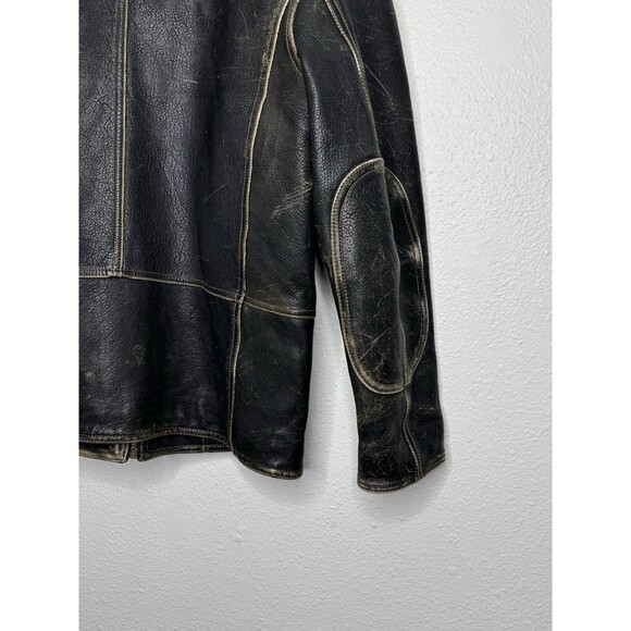 Vintage ANDREW MARC Distressed Genuine Leather Men’s Jacket Lined Sz S Moto Hood - Picture 12 of 16